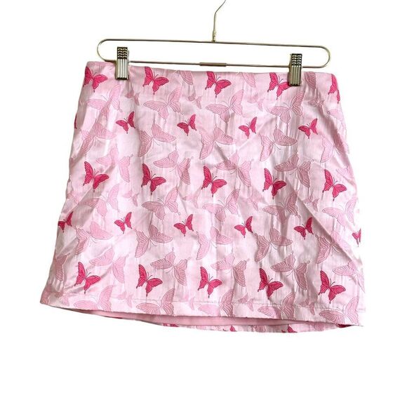 Sugar Thrillz Butterfly Mini Skirt Women's L Pink Side Zip Lined Y2K - Picture 2 of 5